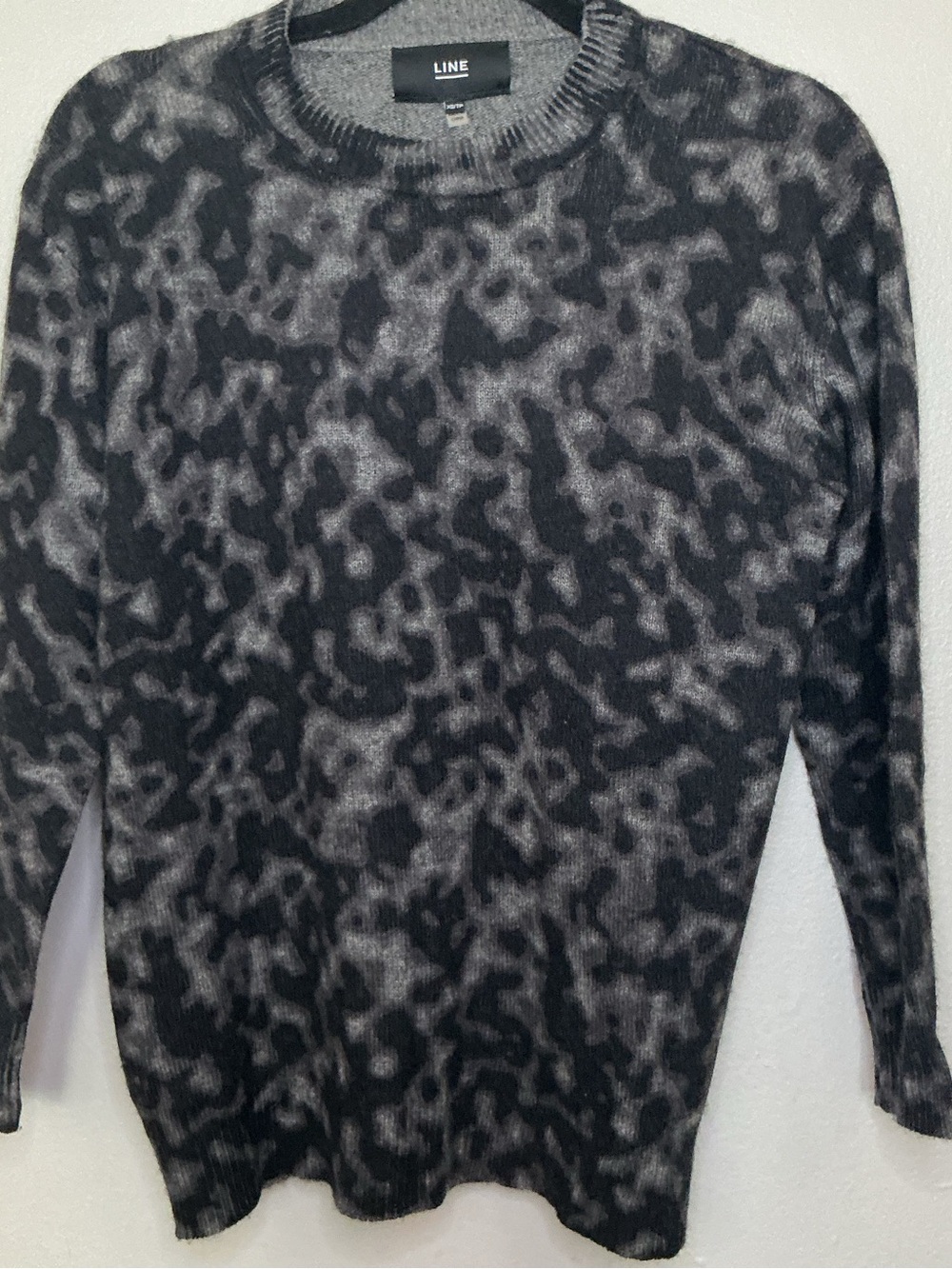 Line the Label Luxe Wool Yak Cashmere Fuzzy Abstract Crewneck Sweater XS